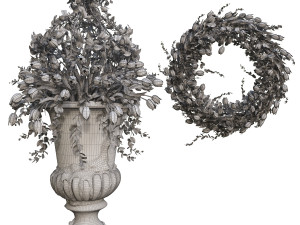 old vase with flowers and wreath 3D Model