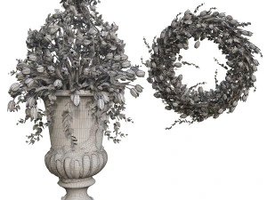old vase with flowers and wreath 3D Model