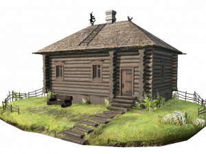 wooden house with thatched roof 3D मॉडल