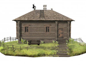 wooden house with thatched roof 3D Model