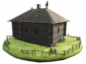 wooden house with thatched roof 3D Model