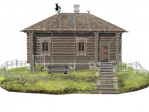 wooden house with thatched roof 3D Model