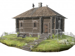 wooden house with thatched roof 3D मॉडल