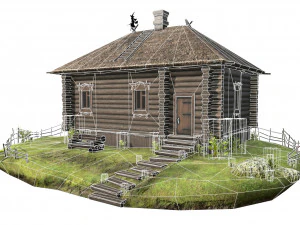 wooden house with thatched roof 3D Model