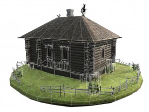 wooden house with thatched roof 3D Model