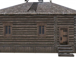 wooden house with thatched roof 3D Model