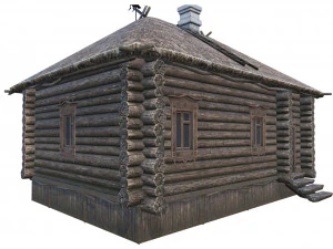 wooden house with thatched roof 3D Model