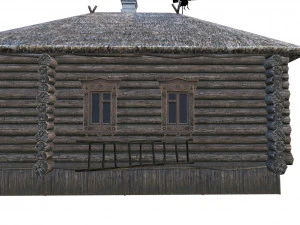 wooden house with thatched roof 3D Model