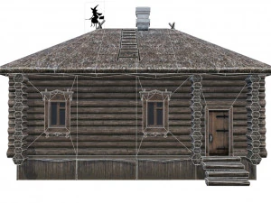 wooden house with thatched roof 3D Model