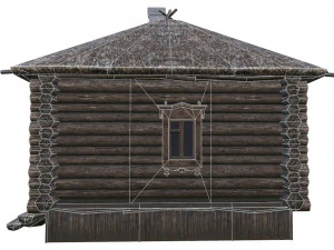 wooden house with thatched roof 3D Model