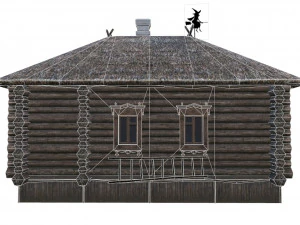 wooden house with thatched roof 3D Model