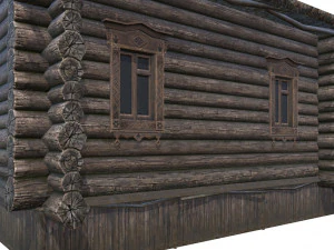 wooden house with thatched roof 3D Model