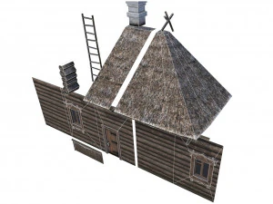 wooden house with thatched roof 3D Model