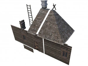 wooden house with thatched roof 3D Model