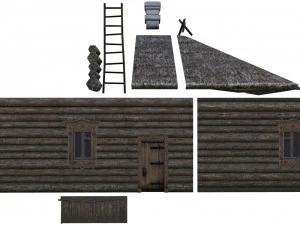 wooden house with thatched roof 3D Model
