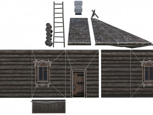 wooden house with thatched roof 3D मॉडल