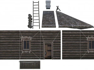 wooden house with thatched roof 3D Model