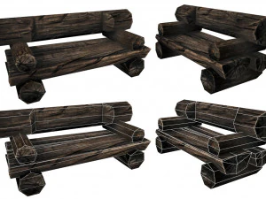 wooden house with thatched roof 3D Model