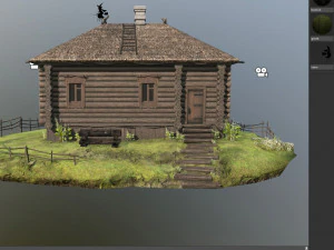 wooden house with thatched roof 3D Model