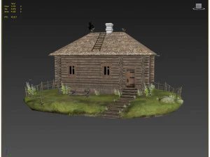 wooden house with thatched roof 3D Model