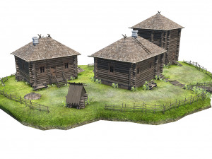 wooden house with thatched roof 3D मॉडल