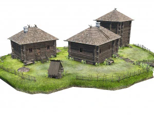 wooden house with thatched roof 3D Model