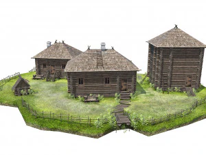 wooden house with thatched roof 3D Model