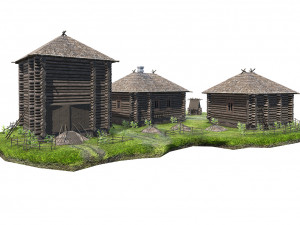 wooden house with thatched roof 3D मॉडल