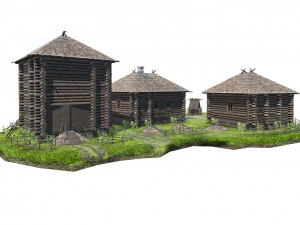 wooden house with thatched roof 3D Model
