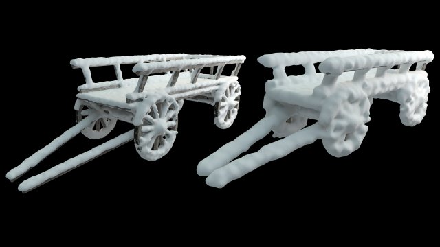 wooden cart covered with snow 01 3D Модель .c4d .max .obj .3ds .fbx .stl .blend 