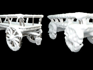 wooden cart covered with snow 01 3D Модель