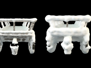 wooden cart covered with snow 01 3D Модель