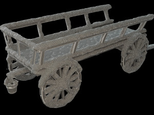 wooden cart covered with snow 01 3D Модель