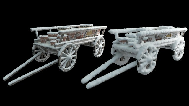 wooden cart covered with snow 02 3D 모델 .c4d .max .obj .3ds .fbx .stl .blend 