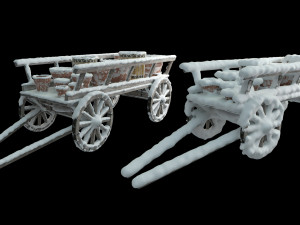 wooden cart covered with snow 02 3D Модель