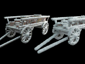 wooden cart covered with snow 02 3D Model
