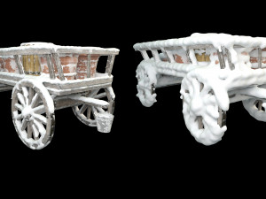 wooden cart covered with snow 02 3D 모델