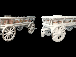 wooden cart covered with snow 02 3D 모델