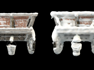 wooden cart covered with snow 02 3D 모델