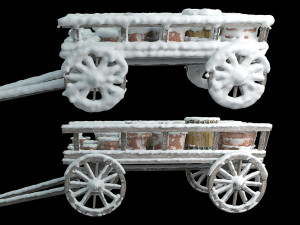 wooden cart covered with snow 02 3D 모델
