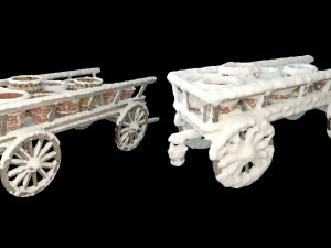 wooden cart covered with snow 02 3D 모델