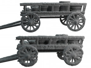wooden cart covered with snow 02 3D 모델
