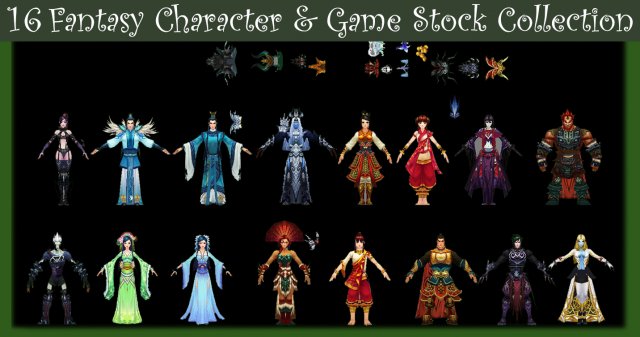 16 fantasy character stock with mask crown new year offer Modelo 3D .c4d .max .obj .3ds .fbx .stl .blend 