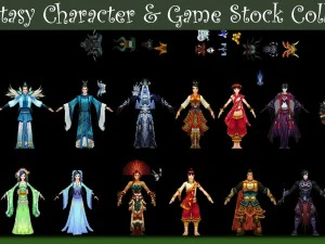 마스크 크라운 새해 제안과 함께 16가지 판타지 캐릭터 스톡 3D 모델