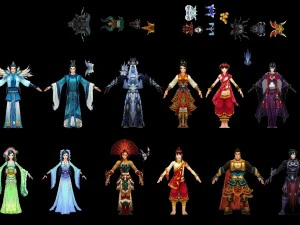 마스크 크라운 새해 제안과 함께 16가지 판타지 캐릭터 스톡 3D 모델