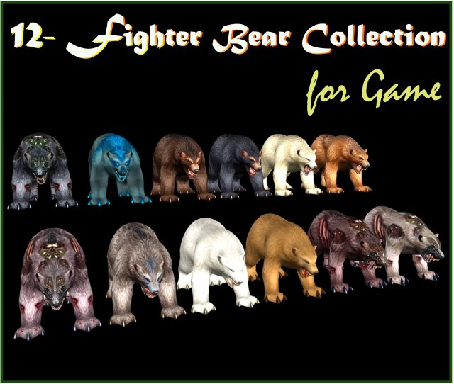 12- fighter bear collection for game 3D Model .c4d .max .obj .3ds .fbx .stl .blend 