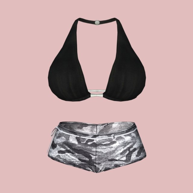 sexy black white army bikini 3D Model .c4d .max .obj .3ds .fbx .stl .blend 