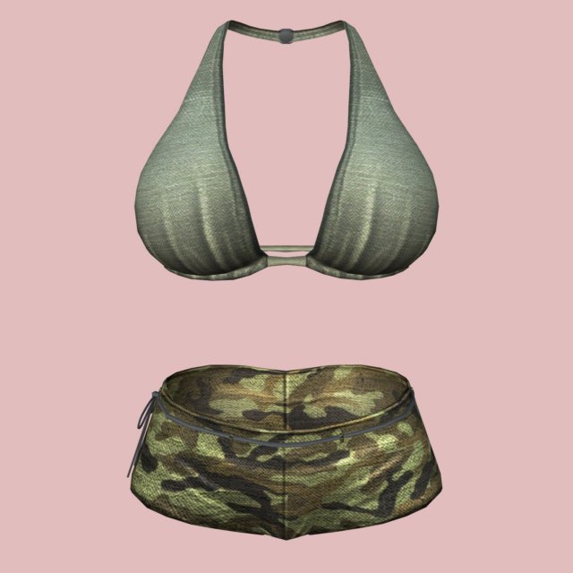 sexy green army bikini 3D Model .c4d .max .obj .3ds .fbx .stl .blend 