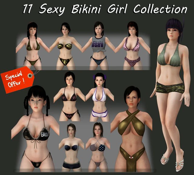 11 beautifuly seductive bikini girls collection festival offer 3D Model .c4d .max .obj .3ds .fbx .stl .blend 