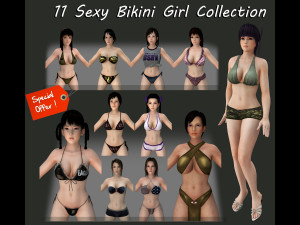 11 beautifuly seductive bikini girls collection festival offer 3D 模型